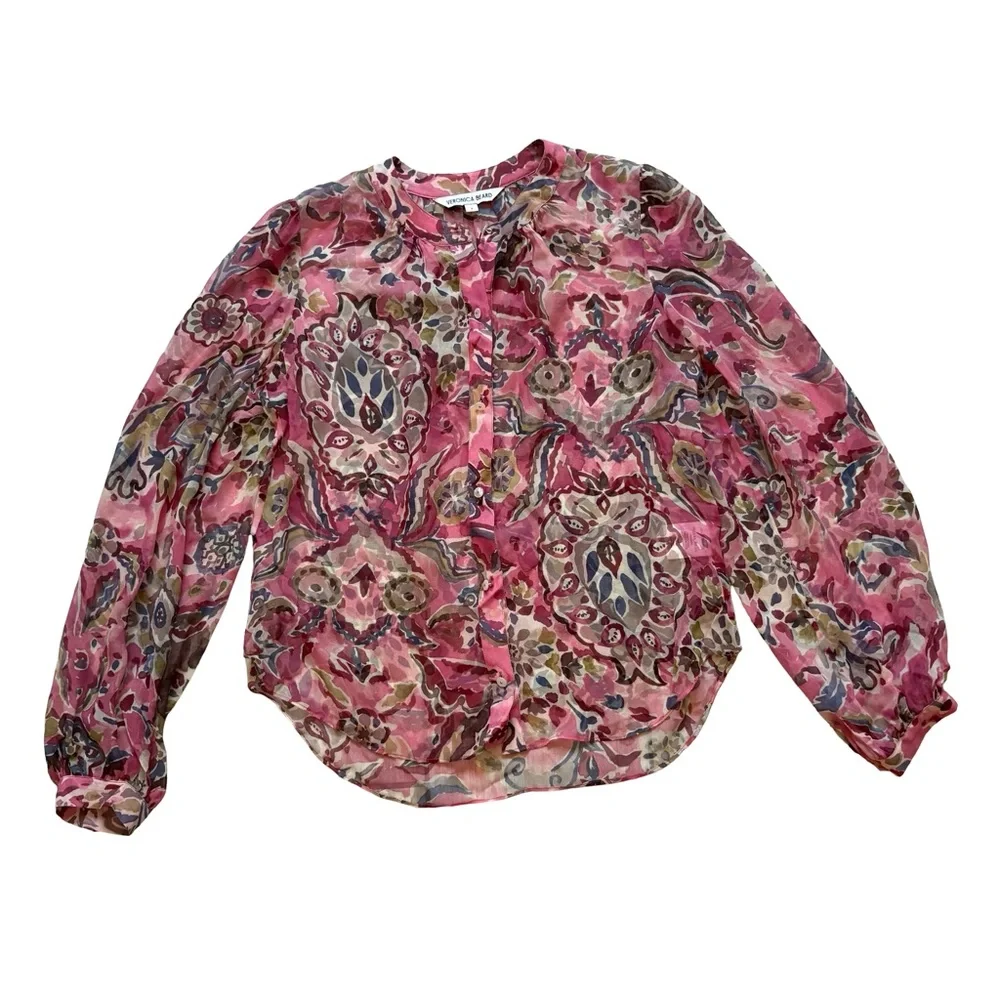 Veronica Beard Ashlynn Silk Top in Rose Multi, Sz 2 - Picture 11 of 16